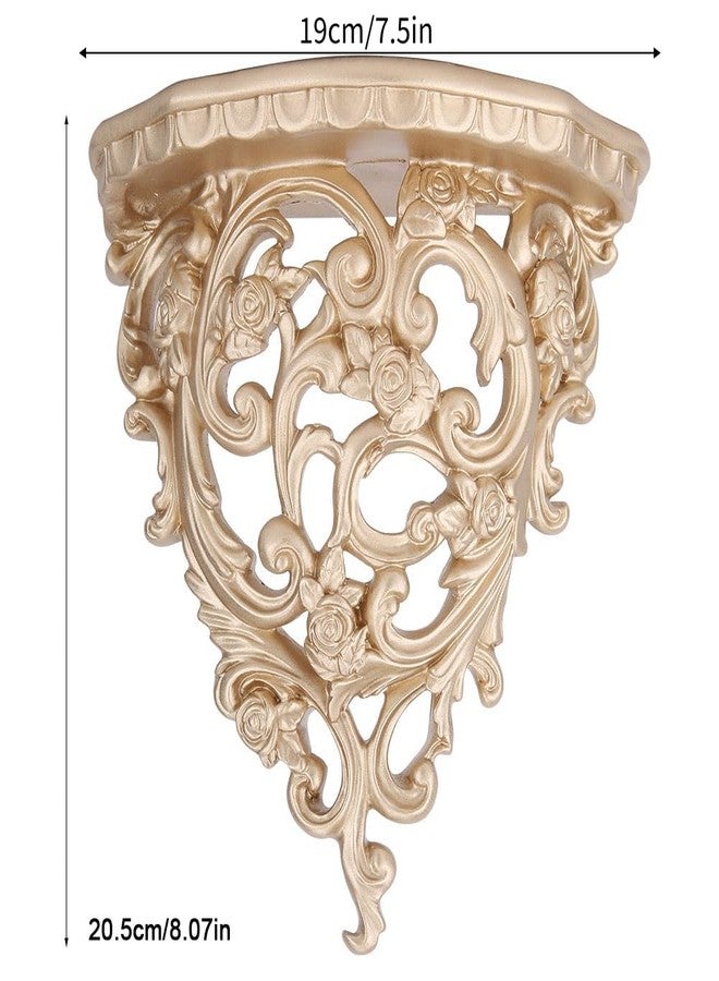 HAOHIZE Vintage Wall Shelf, Gold Antique Wall Shelf European Ornate Shelf Plant Wall Shelf Small Floating Shelf Wall Hanging Rack Wall Decor for Bedroom Bathroom Kitchen - Image 2
